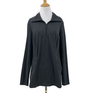 Roots Sweatshirt Women L Large Grey Quarter Zip Fleece Oversized Mock Neck Shirt